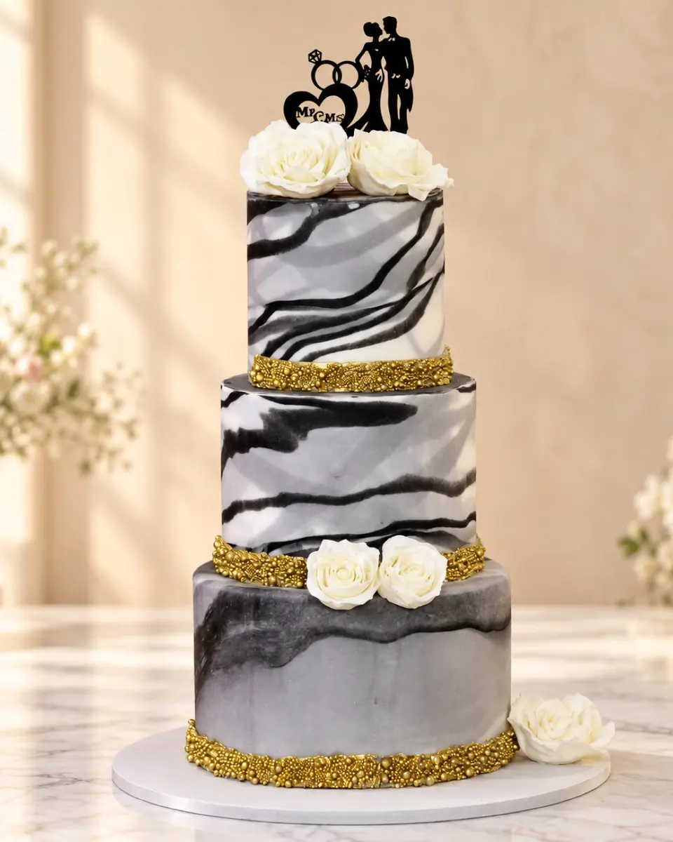 Marble three-tier engagement cake