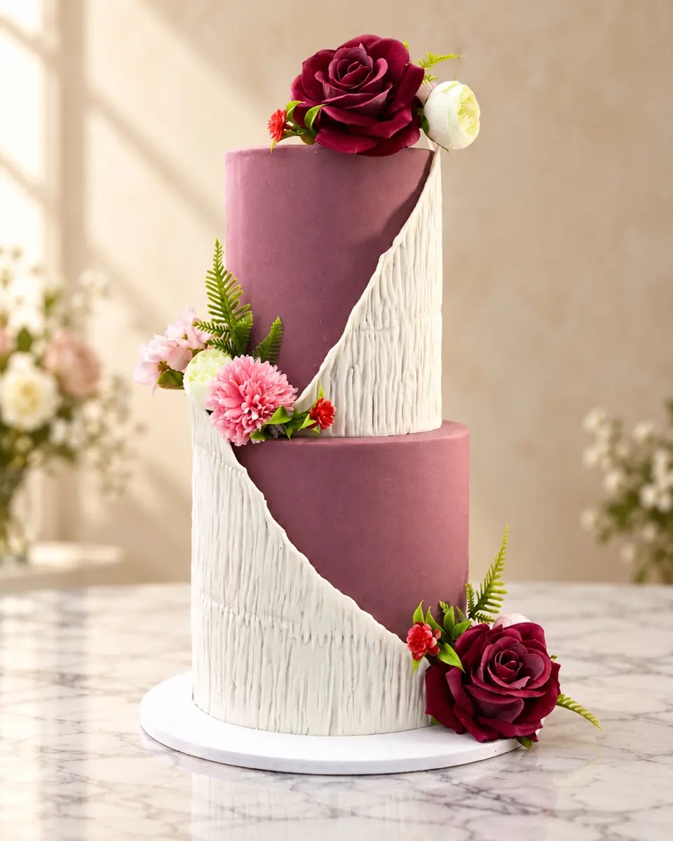 Diagonal two-tier with sugar roses