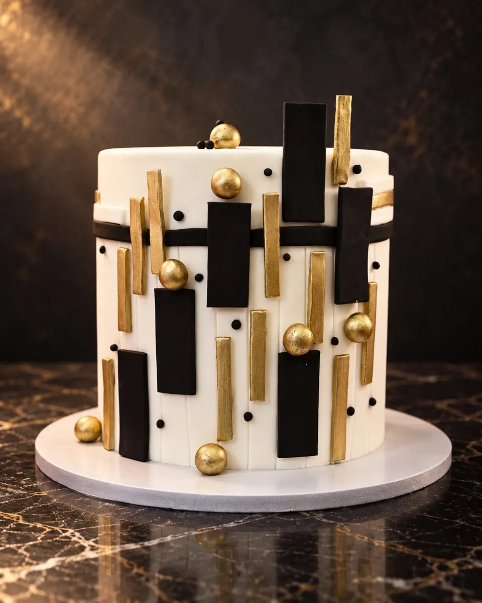 Black and gold modern cake