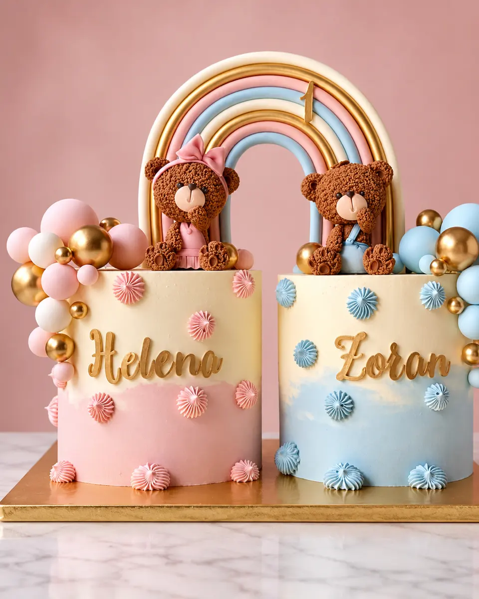 Twin pastel rainbow cakes