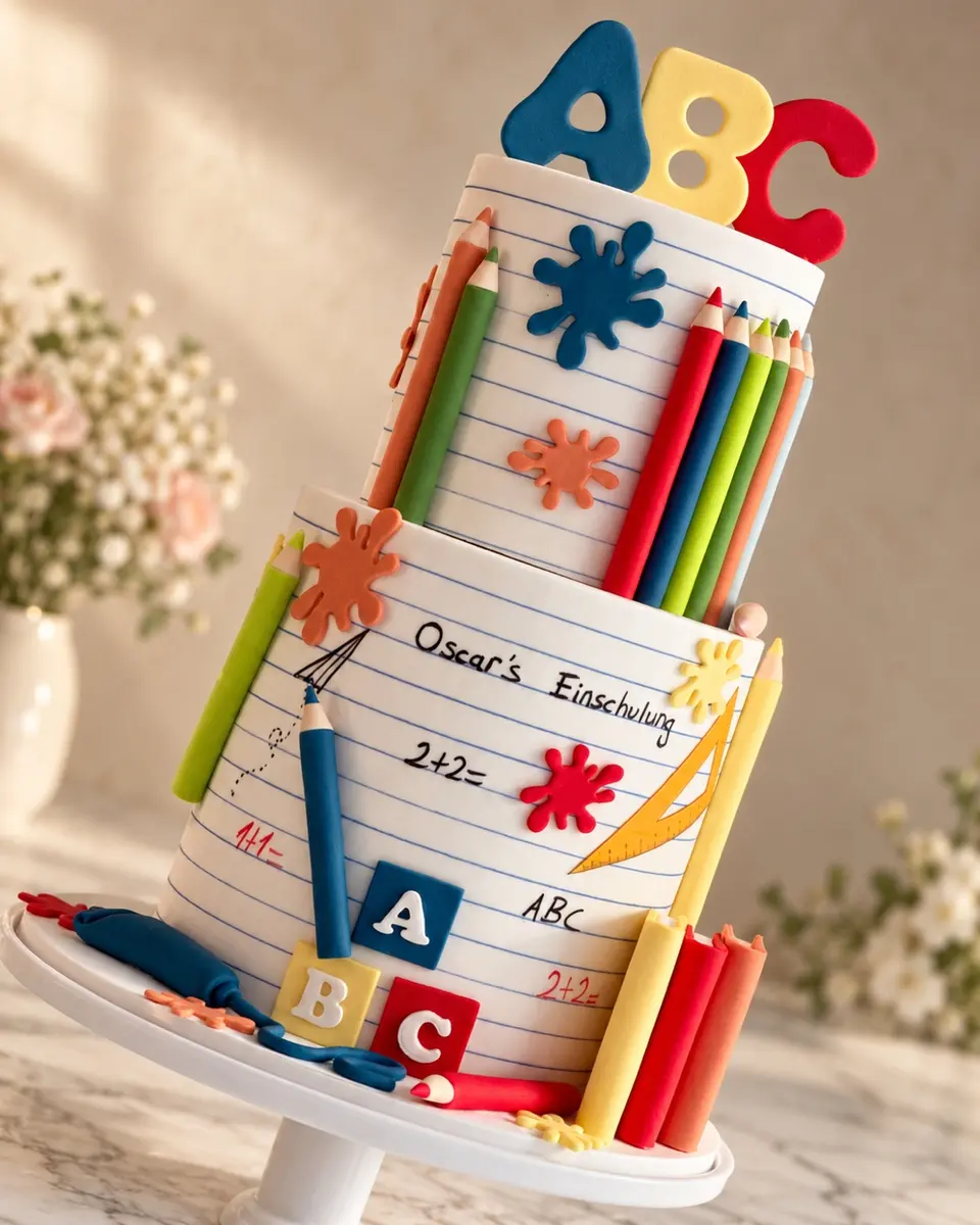 School-start cake — pencils and ABC