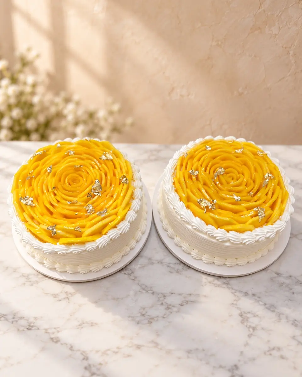 Mango rose cakes — pair