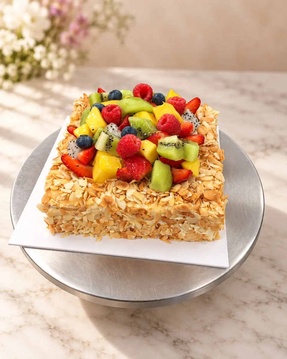 Fresh fruit and almond cake