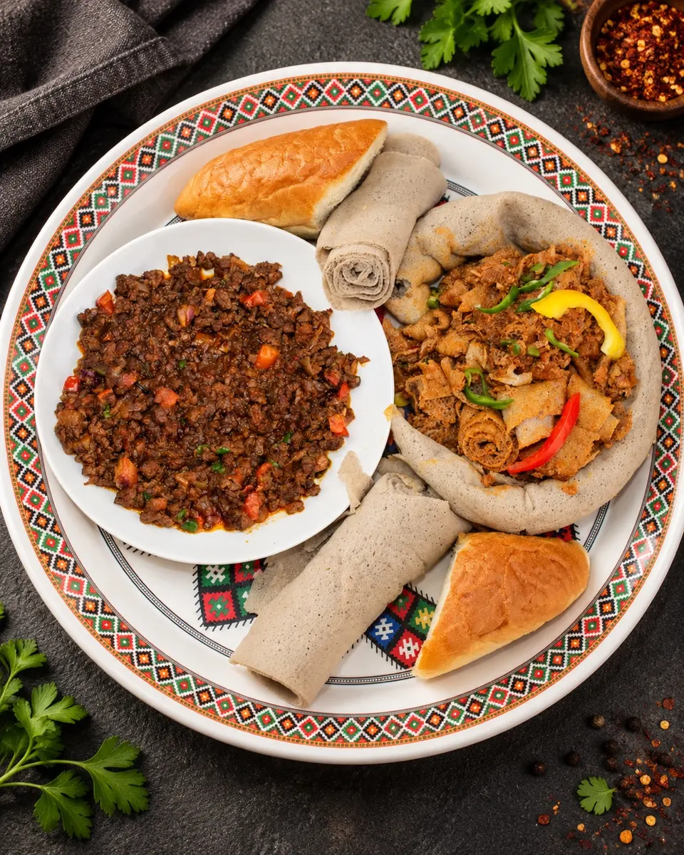 Double plate — minced beef and tibs